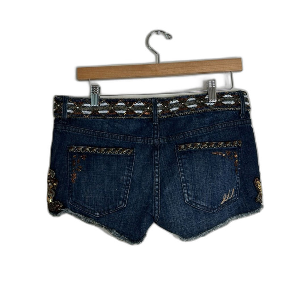 Express ladies beaded sequins embellished micro shorts denim shorts size 4 - Picture 6 of 9